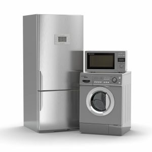 Home appliances. Refrigerator, microwave and  washing maching. 3d